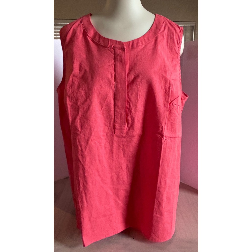 Jessica London Womens 22W Coral Pink Linen Blend Sleeveless Button Tunic Top